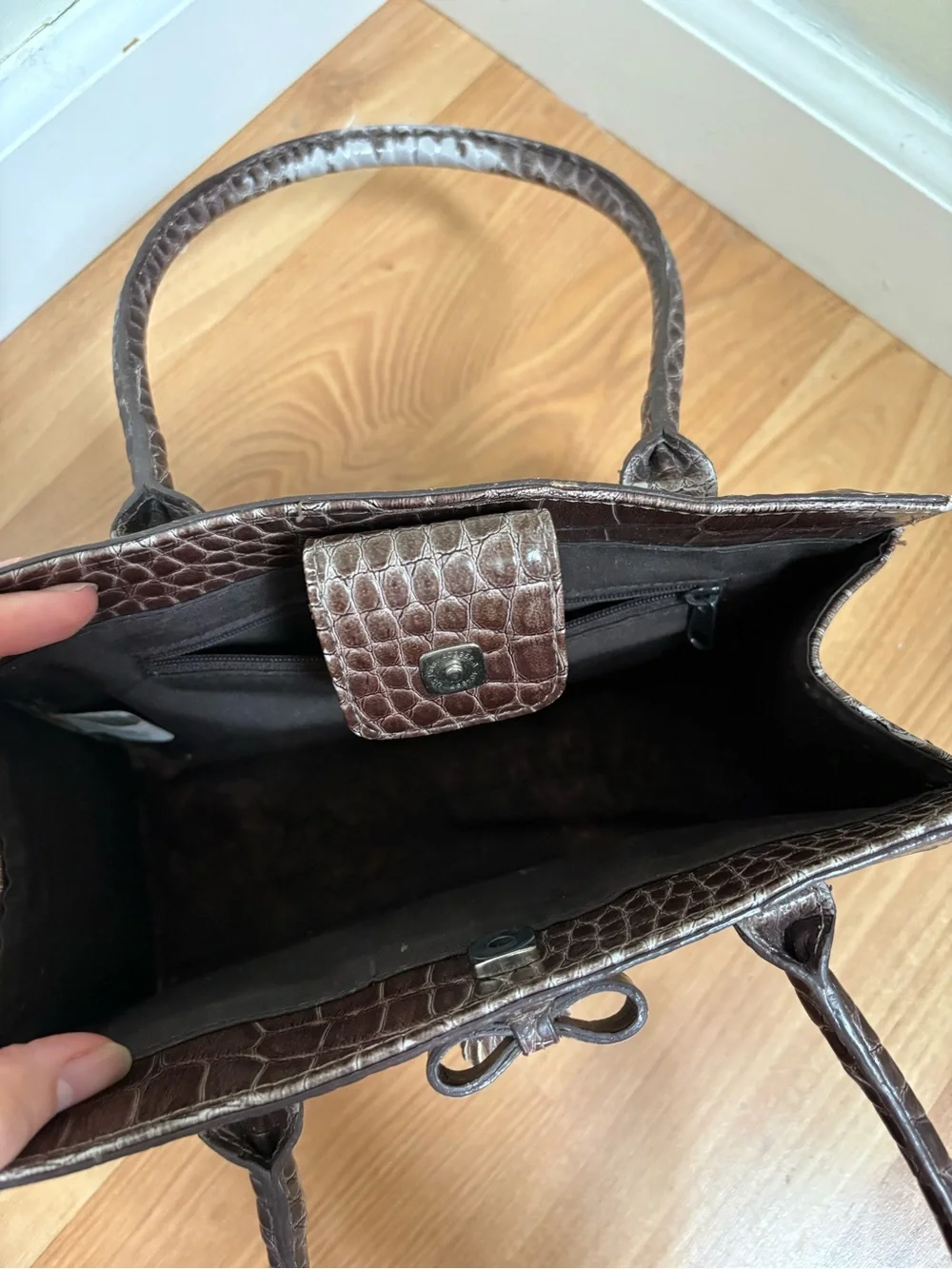 Vintage Liz Claiborne Brown Floral Tapestry Satchel with Tassel